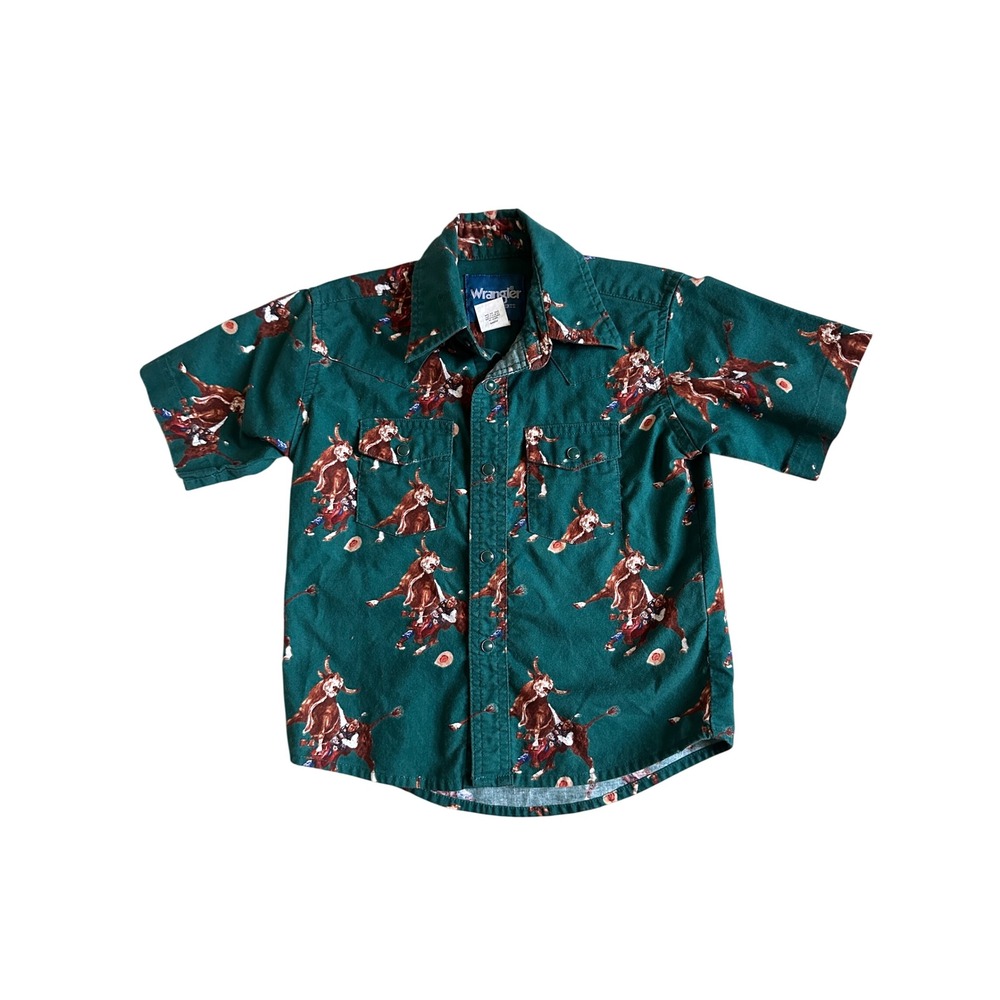 Vintage Wrangler Bull Riding Button Up Toddler Boy XS Cowboy Western Pearl Snap